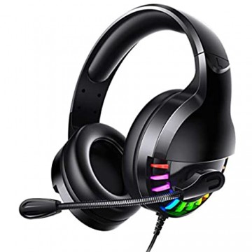 Camidy Kabelgebundenes Gaming-Headset Surround-Stereo-Kopfhörer 3. 3-Mm-USB-Doppelstecker-Kopfhörer mit Mikrofon-Lautstärkeknoten für Desktop-Computer