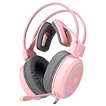 Gaming-Headset 7.1 Integrierter RGB-LED-Kopfhörer Mit Virtuellem Surround-Sound Kopfhörer Für PC (Size:Small; Color:Pink)