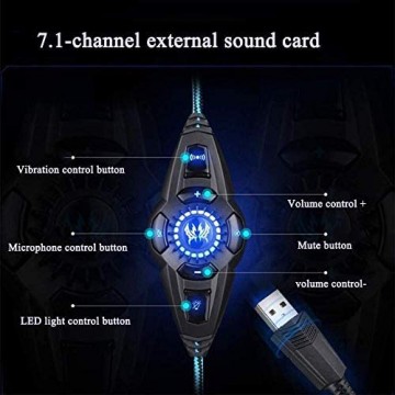 GANE Gaming-Kopfhörer - USB 7.1 Surround-Stereo-Sound-Vibrations-Headset mit aktivem Mikrofon Noise Cancelling Deep Bass für Computer-PC Blau/Rot (Blau)