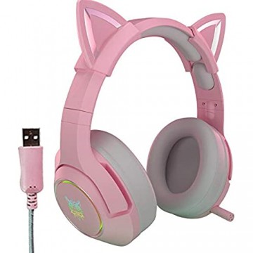 LDGG Kinderkopfhörer Kabelgebundene Kopfhörer mit LED-Licht Faltbar Verstellbar über Das Ohr-Gaming-Headset 7. 1 Abnehmbarer Cat Ear-Kopfhörer mit Virtuellem Surround-Sound