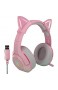 LDGG Kinderkopfhörer Kabelgebundene Kopfhörer mit LED-Licht Faltbar Verstellbar über Das Ohr-Gaming-Headset 7. 1 Abnehmbarer Cat Ear-Kopfhörer mit Virtuellem Surround-Sound
