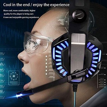 Mengen88 Stereo-Gaming-Headset 3D-Surround-Sound-Komfort-Rauschunterdrückung über Kopfhörer mit Mikrofon und LED-Licht kompatibel mit PC Laptop PS4 usw.