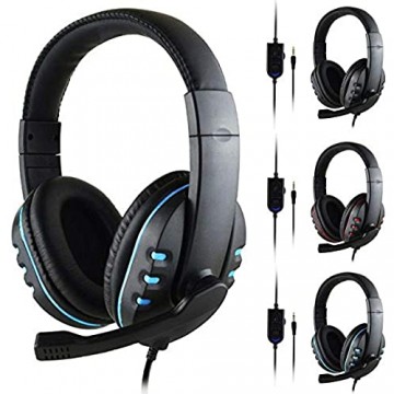 Stereo-Bass-Headset kabelgebunden Surround-Sound Rauschunterdrückung 3 5 mm Stecker Kopfhörer mit Mikrofon weiche Ohrenschützer Multi-Plattform-Kopfhörer (schwarz blau)