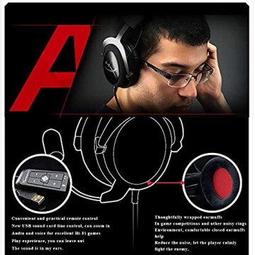 TWW Kopfhörer Hi-Fi-Erlebnis USB-Soundkarte Kabelgesteuerter Subtiler Sound Surround-Sound-Kopfhörer Komfortable Ohrenschützer Robuste Kopfhörer Schwarz