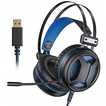 ZZS Kopfhörer 7.1 Surround Sound 50 Mm Großes Gerät Rauschunterdrückung Mikrofon-Headset Komfortables On-Ear-LED-Headset Mit Adaptivem Kopfstrahl Blau