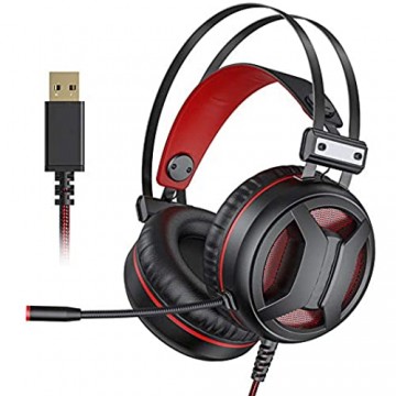 ZZS Kopfhörer 7.1 Surround Sound 50 Mm Großes Gerät Rauschunterdrückung Mikrofon-Headset Komfortables On-Ear-LED-Headset Mit Adaptivem Kopfstrahl Rot