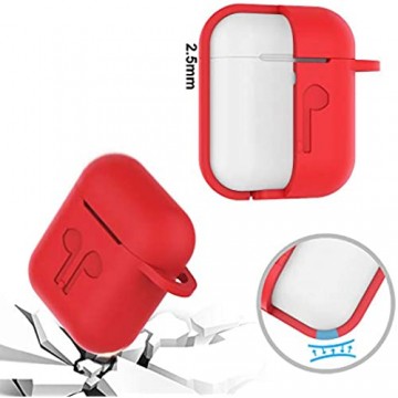 AICEK Hülle Kompatibel mit AirPods Silikon Schutzhülle für Apple AirPods 1 & 2 Silikonhülle Aufladen Case Zubehör mit Anti-Lost Strap Ohrhaken Karabiner Halterclip Kopfhörer Tasche Rot