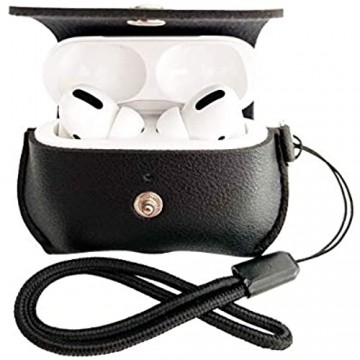 AirPods Pro Hülle | Leder-Case für Apple AirPod Pro | Hochwertig passgenau mit Anhänger | Schutzhülle für Kopfhörer | Zubehör Tasche Cover Leather Black | schwarz