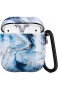 Cujas Schutzhülle kompatibel mit Apple AirPods 1 & 2 – Unterstützt kabelloses Laden – Mit praktischem Karabiner Glänzende Oberfläche Stoßfestes Case Perfekte Passform – Eisblauer Marmor
