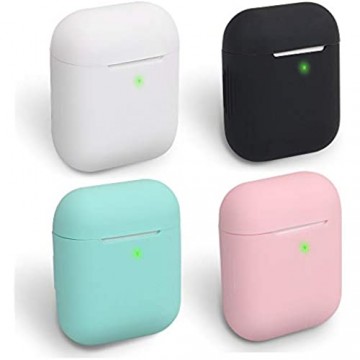 HomEdge AirPods Hülle 4 Packungen Nahtlose Passform Silikon-Schutzhüllen [LED sichtbar] Kompatibel mit Apple AirPods 2 & 1 – Schwarz Weiß Pink und Mint Grün