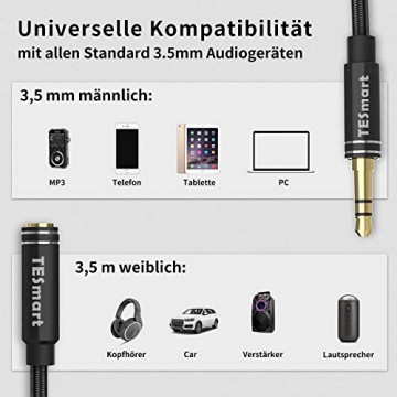 3m Audio Verlängerungskabel TESmart 3 5 mm Stereo Headset Verlängerungskabel (männlich/weiblich) mit Nylongeflecht für PC Smartphone Tablet & mehr (schwarz)