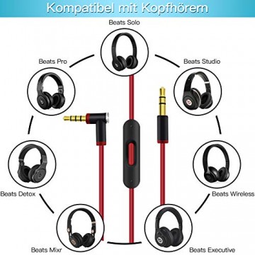 Aux Ersatz Audio Remotetalk Kabel Kompatibel mit Beats von Dr.Dre Kopfhörer Studio/Solo/Pro/Detox/Wireless/Mixr/Executive/Pill 1.4 m