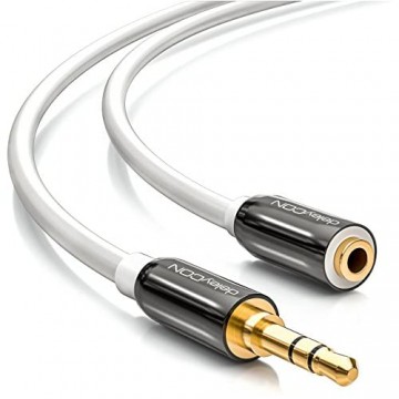 deleyCON 0 5m Stereo Audio Klinken Verlängerungskabel - 3 5mm Klinken Buchse zu 3 5mm Klinken Stecker - AUX Kabel Metallstecker - Weiß