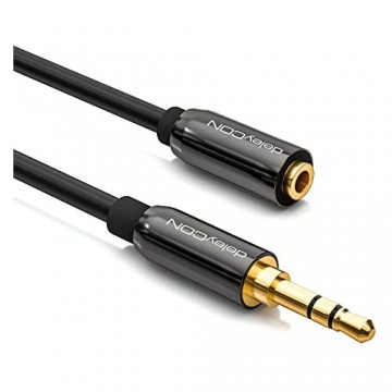 deleyCON 2m Stereo Audio Klinken Verlängerungskabel - 3 5mm Klinken Buchse zu 3 5mm Klinken Stecker - AUX Kabel Metallstecker - Schwarz