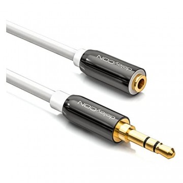deleyCON 3 0m Stereo Audio Klinken Verlängerungskabel - 3 5mm Klinken Buchse zu 3 5mm Klinken Stecker - AUX Kabel Metallstecker - Weiß