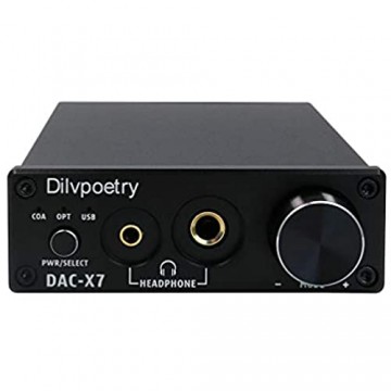 Dilvpoetry X7 DAC Kopfhörerverstärker HiFi-Decoder Koaxial / Optisch / USB Mini Desktop Digital-Analog-Wandler (Schwarz)