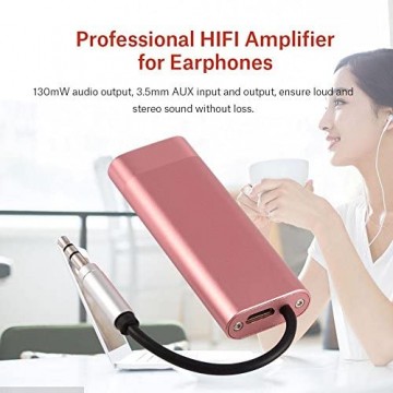 Lantro JS Mini-Verstärker 3 5-mm-Aux-EIN- und Ausgang HiFi-Kopfhörerverstärker mit extrem Langer Lebensdauer Professional für Smartphones(Rose Gold)