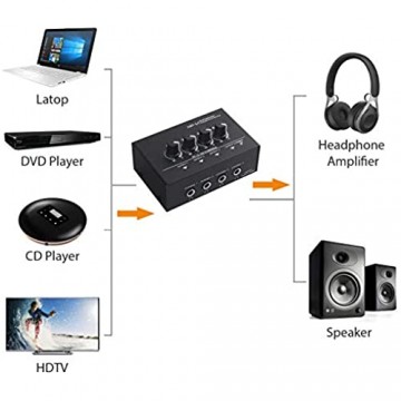 Neoteck Tragbarer 4-Kanal-Stereo-Kopfhörerverstärker - Professioneller Mehrkanal-Mini-Kopfhörer-Splitter-Verstärker mit symmetrischem TRS-Kopfhörerausgang und TRS-Audioeingang für Soundmixer