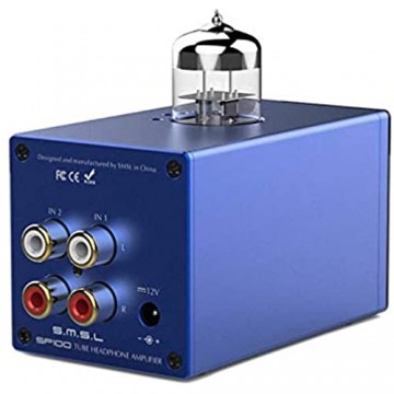 SMSL SP100 Vakuumröhren-Kopfhörerverstärker Austauschbarer 6N3-Puffer HiFi-Stereo-Audio-Desktop-Verstärker Vorverstärker Vorverstärker (Blau)