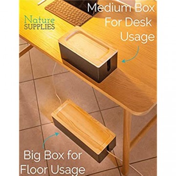 Nature Supplies Set mit 2 Kabelboxen aus Kiefernholz - 1 Klein Kabelbox als Schreibtisch-Organizer 1 Große Box für den Boden für Kabelorganisation (Schwarz)