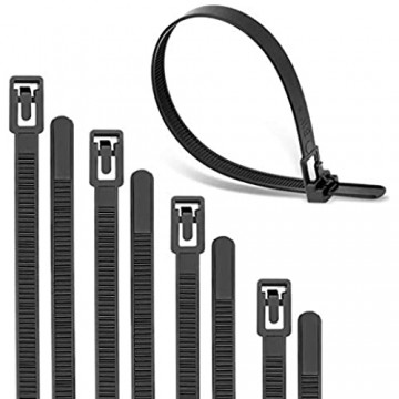 100 Pack of Wiederverwendbare Kabelbinder 200mm x 7 6mm Schwarz Kabelbinder Wiederverschließbar Einfach wieder zu öffnen Kann ein maximales Gewicht von 22.7 kg tragen