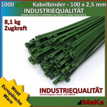 1000 Stk Kabelbinder grün 100 x 2 5 mm EUROPA-/ INDUSTRIEQUALITÄT