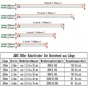 kabelbinder UV Beständig 500 Stck 100/140/160/200/300 mm zip ties(Und 50 Kabelbinderhalter) schwarz