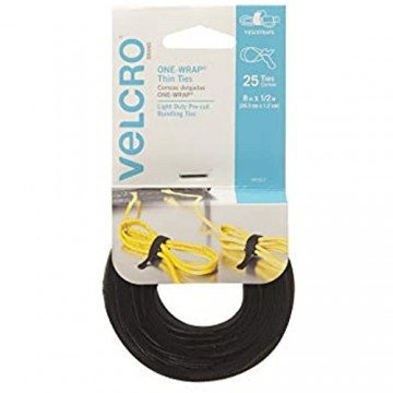 Velcro Brand One Wrap Kabelbinder | Drahtmanagement für Zuhause Büro und Datencenter Packung mit 25 8 x 1/2In - 25 Ties Schwarz