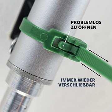 Wiederverwendbare Premium Kabelbinder in Grün UV- Hitze- und Kälte-beständig extra stark (100 Stück 200mm x 4 8mm)