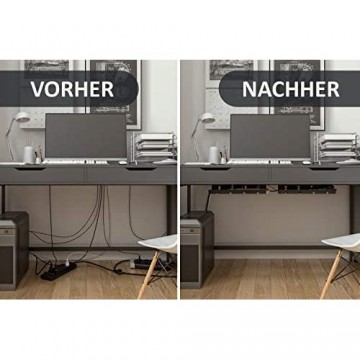 Kabelkanal Schreibtisch für Ordnung am Arbeitsplatz - Kabelmanagement Schreibtisch - Kabelhalter Kabelwanne Tisch 2er Set - Kabelkanal schwarz - 43 x 12 x 10 cm