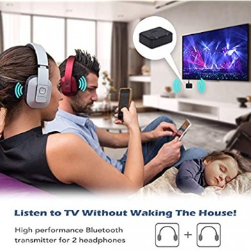 August HD Low Latency Bluetooth Dual Transmitter MR270 HD - Bluetooth v5.0 Dual Link Kopfhörer Adapter für TV Connect Zwei Paare Wireless Kopfhörer an Ihren TV Tablet und PC -15 Stunden Akkulaufzeit