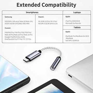 BEYEAH Aux USB C Adapter Type C auf 3 5mm Adapter Überlegene Kompatibilität für Huawei & Google & HTC & Moto & Sony & MacBook Adapter und viele mehr (Grau)