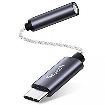 BEYEAH Aux USB C Adapter Type C auf 3 5mm Adapter Überlegene Kompatibilität für Huawei & Google & HTC & Moto & Sony & MacBook Adapter und viele mehr (Grau)