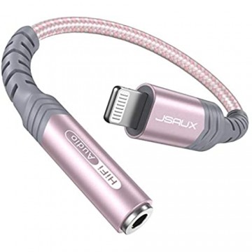 JSAUX Lightning auf 3 5 mm Kopfhörer Adapter MFI Zertifizierung Aux Adapter Lightning auf Klinke Audio Adapter für iPhone 12 12 Mini 12 Pro 12 Pro Max 11 11 Pro 11 Pro Max X XS XS Max 8 7 - Rosa