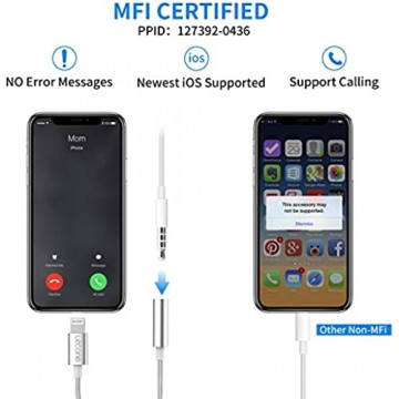 Kopfhörer-Adapter für iPhone 8 Aux Audio 3.5mm Kabel für Kopfhörer Audio Stereo Splitter Kopfhöreranschluss für iPhone X/XS Max/XR / 7/7 Plus 8/8Plus Unterstützung alle iOS