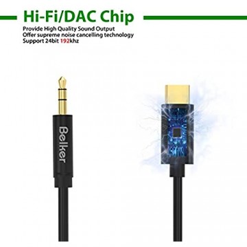 MEHRWEG Pixel 2 USB C zu 3.5mm Adapter Belkertech Typ C zu 3.5mm Kopfhörer Audio Kabel mit DAC Chip für Pixel 2 / 2XL Huawei Mate 10 Pro und andere USB C Gerät/Schwarz