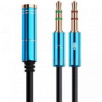 NANYI Kopfhörer Splitter Mic Kabel 3 5mm 4 Pin Buchse Auf 2x3 5mm 3 Pin Stecker kopfhörer konverter Kopf Audio Splitter Y Adapter Kabel (30 cm/Blau)