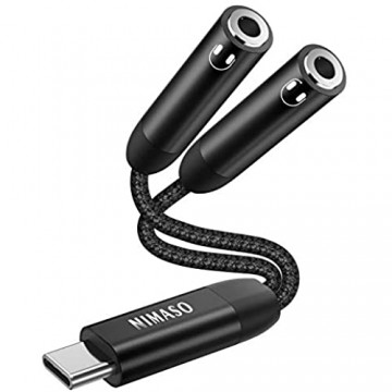 NIMASO USB Type C Klinke Kopfhörer Adapter Aux USB-C auf Dual 3 5MM Audio Splitter für Samsung Galaxy S21/S21 Ultra/S10/S20/S20 Ultra/Note 10+/A90 Google Pixel 4XL HUAWEI P30 Pro/Mate20 Pro HTC10 usw