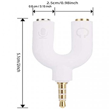 Siumir Kopfhörer Mikrofon Splitter Kit 3.5 mm U Form Audio Adapter Klinkenstecker (Headset und Mikrofon + Headset und Headset) für Gaming Headset PS4 und Laptop - Weiß