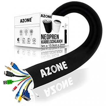 AZONE® Kabelschlauch [13.5] cm x [3] m – Premium Neopren Kabelkanal – Einstellbarer Durchmesser für Kabelmanagement Kabelschutz oder als Kabelorganizer