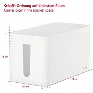 Hama Kabelbox „Mini“ mit Deckel & Gummifüßen (Organizer zur Vermeidung von Kabelsalat Aufbewahrungsbox zum Verstecken von Steckdosenleisten Adaptern & Kabeln Schutz von Kindern & Tieren) weiß