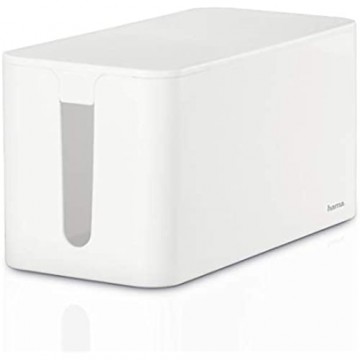 Hama Kabelbox „Mini“ mit Deckel & Gummifüßen (Organizer zur Vermeidung von Kabelsalat Aufbewahrungsbox zum Verstecken von Steckdosenleisten Adaptern & Kabeln Schutz von Kindern & Tieren) weiß