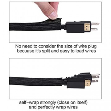 Keco 10ft – 1/2 inch Cable Management Sleeve Wire Loom Cord Protector – Self Wrap Cable Sleeve Split Sleeving Cord Organizer For TV Computer Automotive Office Home Entertainment – Black