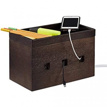 Relaxdays Kabelbox Bambus Steckdosenleiste & Kabel verstecken Kabelmanagement Schreibtisch HBT 16 5x25 5x14cm braun