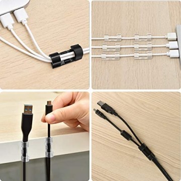 56 Stück Kabelclips Selbstklebend Klebrige Kabelklemme Set Kabelmanagement Netzkabel USB Ladekabel und Kabelführung Transparent & Schwarz