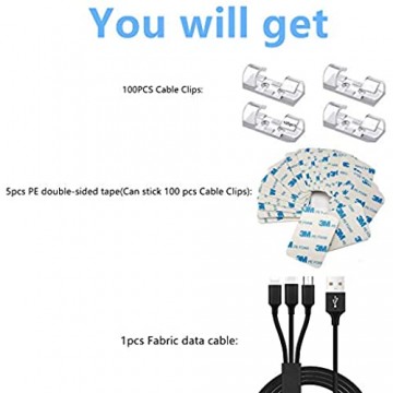 REKALRO 100 Stück kabelklemme，1 Stück USB Cable Kabelclips Selbstklebend kabelhalter selbstklebend Transparent Kabel Management Clips Kabelklemme Set für Schreibtisch für kabel zum kleben