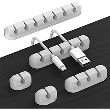 Kabel-Clips 5 Packungen graue Kabel-Management-Kabel-Organizer selbstklebende Kabel-Halterung für USB-Kabel/Netzkabel/Draht Auto und Schreibtisch Zuhause und Büro (7-5-3-1-1 Steckplätze)