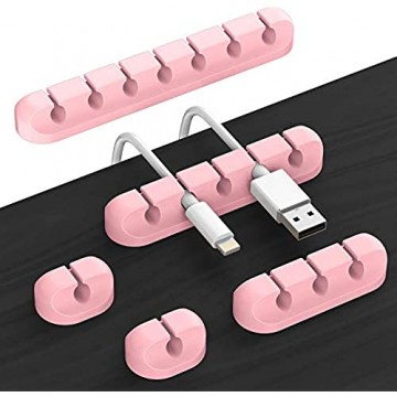 Kabel-Clips 5 Packungen rosa Kabel-Management-Kabel-Organizer selbstklebender Kabelhalter für USB-Kabel/Netzkabel/Draht Auto und Schreibtisch Zuhause und Büro (7-5-3-1-1 Steckplätze)