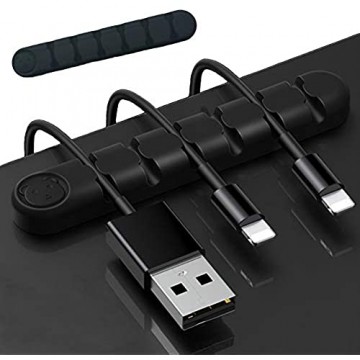 Kabel-Organizer aus Silikon sehr weich selbstklebend 6 Steckplätze Kabel-Clips Schreibtisch-Kabelhalter für USB-Ladekabel elektrisches Netzkabel Mauskabel (schwarz)