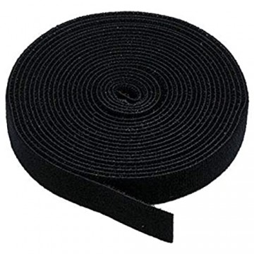 OMALOO Befestigungsband 1 9 cm breit 9 1 m lang schwarz Rolle mit Reifen und Schlaufen Kabelbinder Kabelband für Kabelorganisation Kabelmanagement (1 Rolle)